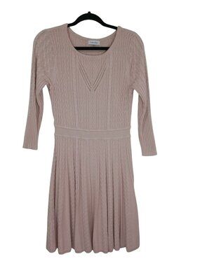 Calvin Klein Pink Cable Knit Sweater Dress Womens M 3/4 Sleeves
